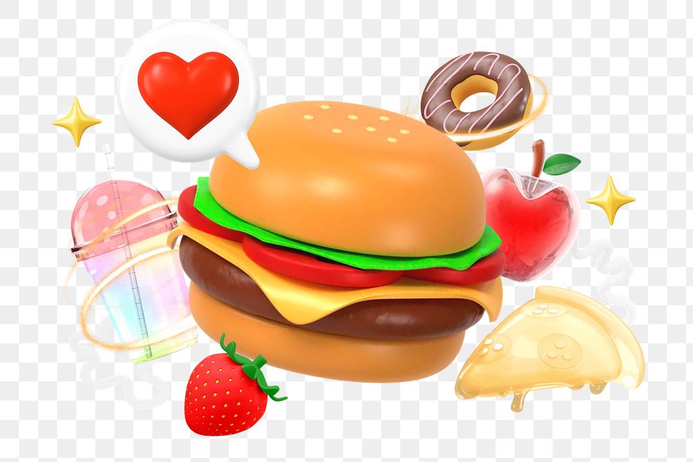 Yummy food png collage remix, transparent background