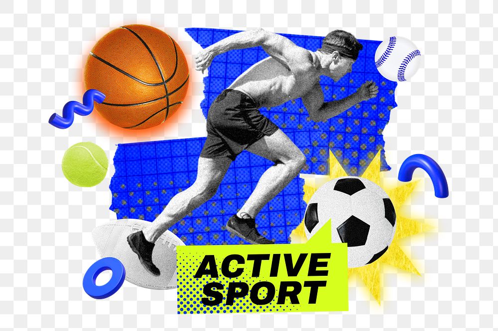 Active sport png collage remix, transparent background