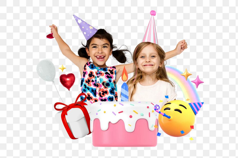 Birthday party png collage remix, transparent background