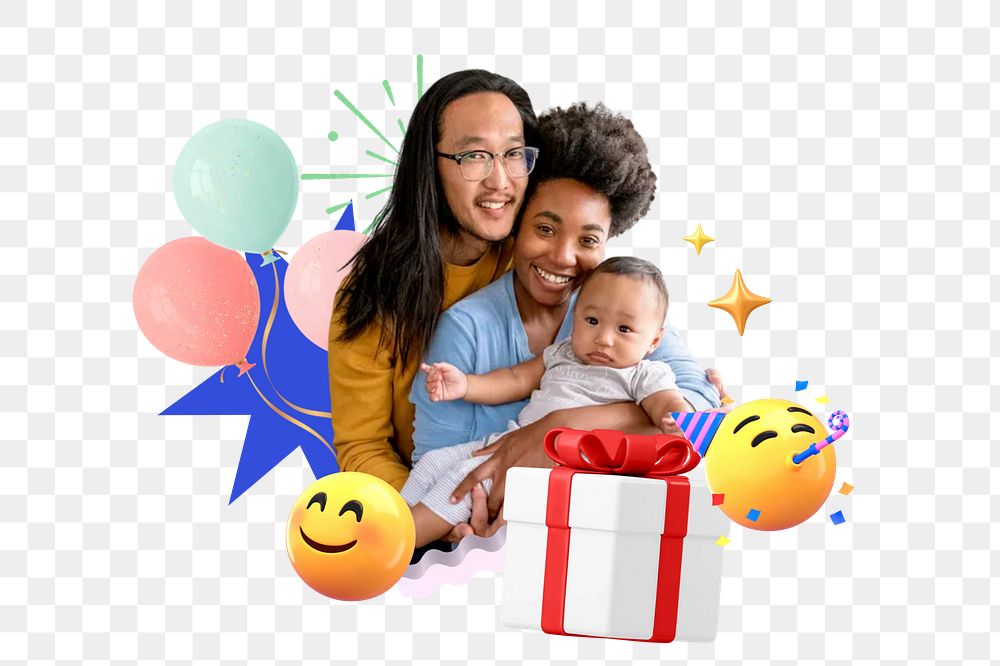 Birthday party png collage remix, transparent background