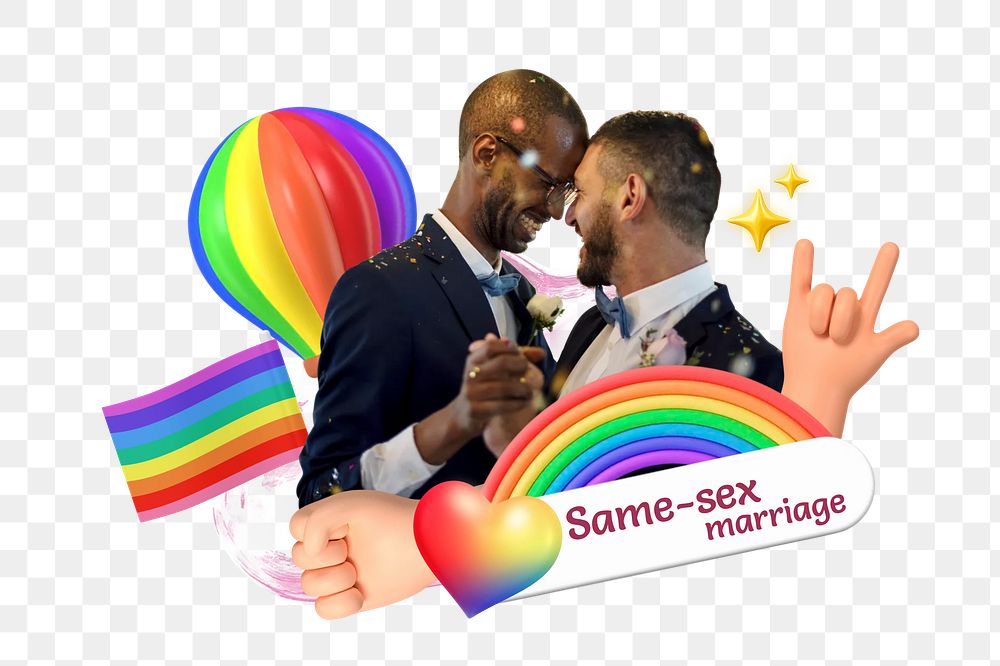 Same-sex marriage png collage remix, transparent background