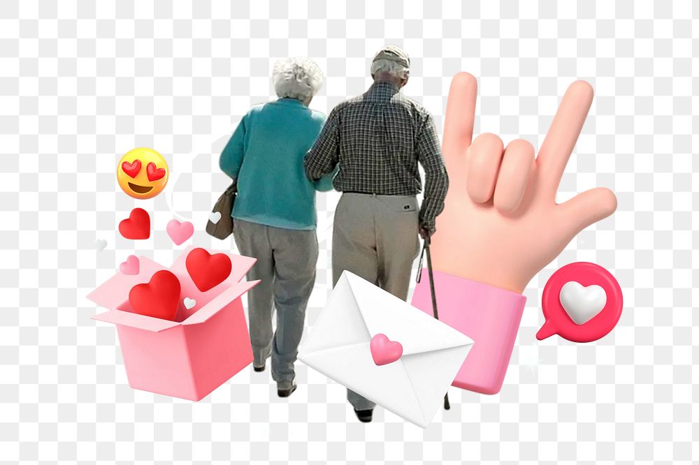 Senior couple png collage remix, transparent background