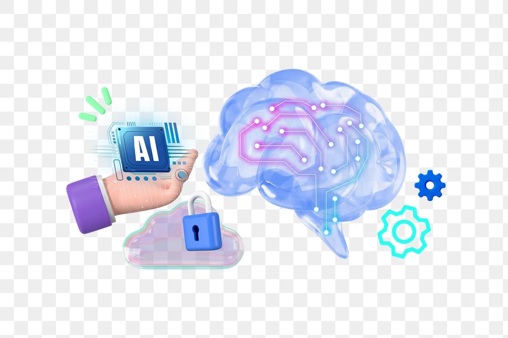 AI technology png collage remix, transparent background