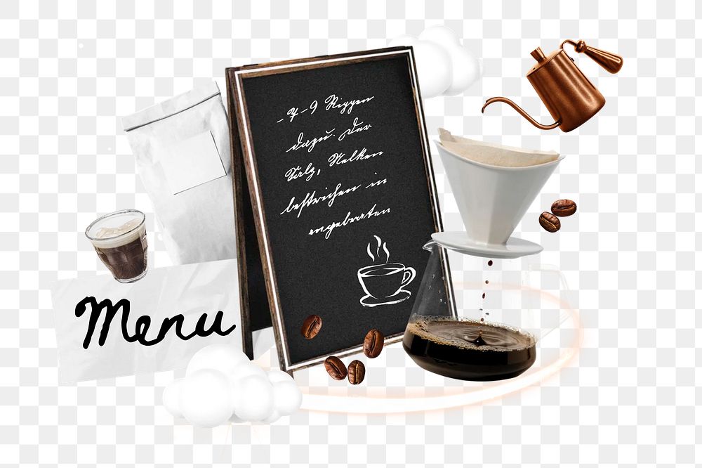 Coffee menu png collage remix, transparent background