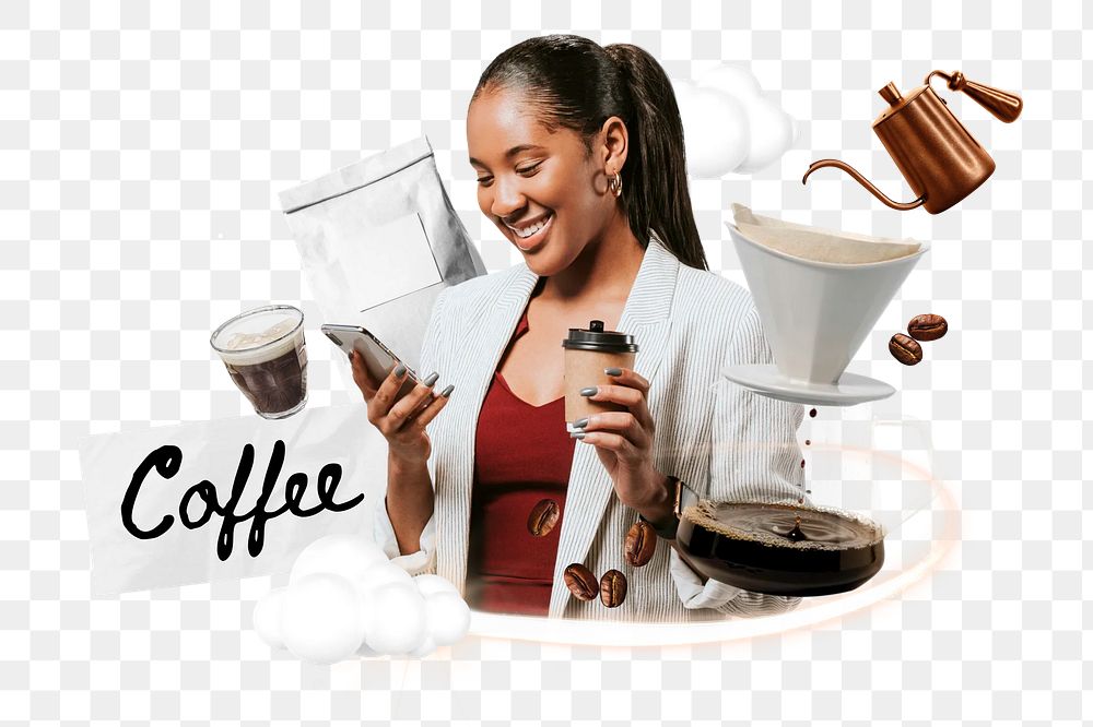 Coffee png collage remix, transparent background