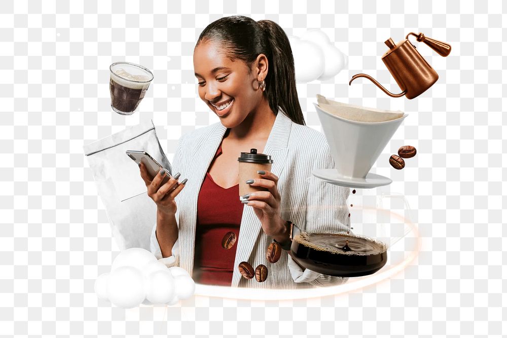 Coffee time png collage remix, transparent background