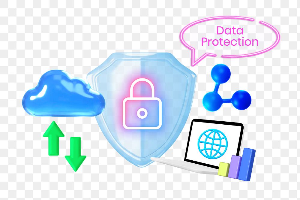Data protection png collage remix, transparent background