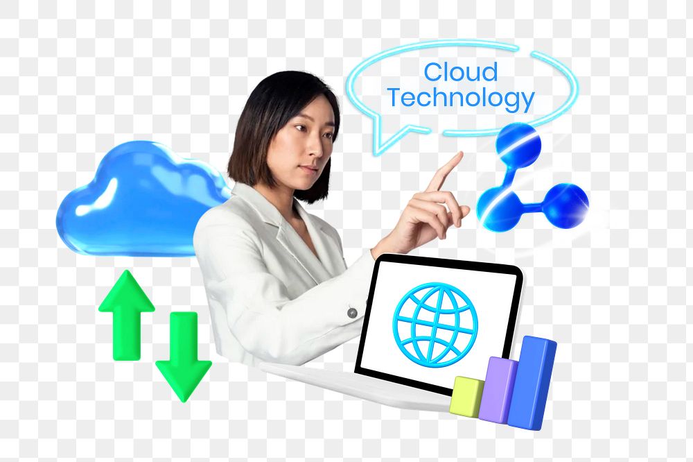 Cloud technology png collage remix, transparent background