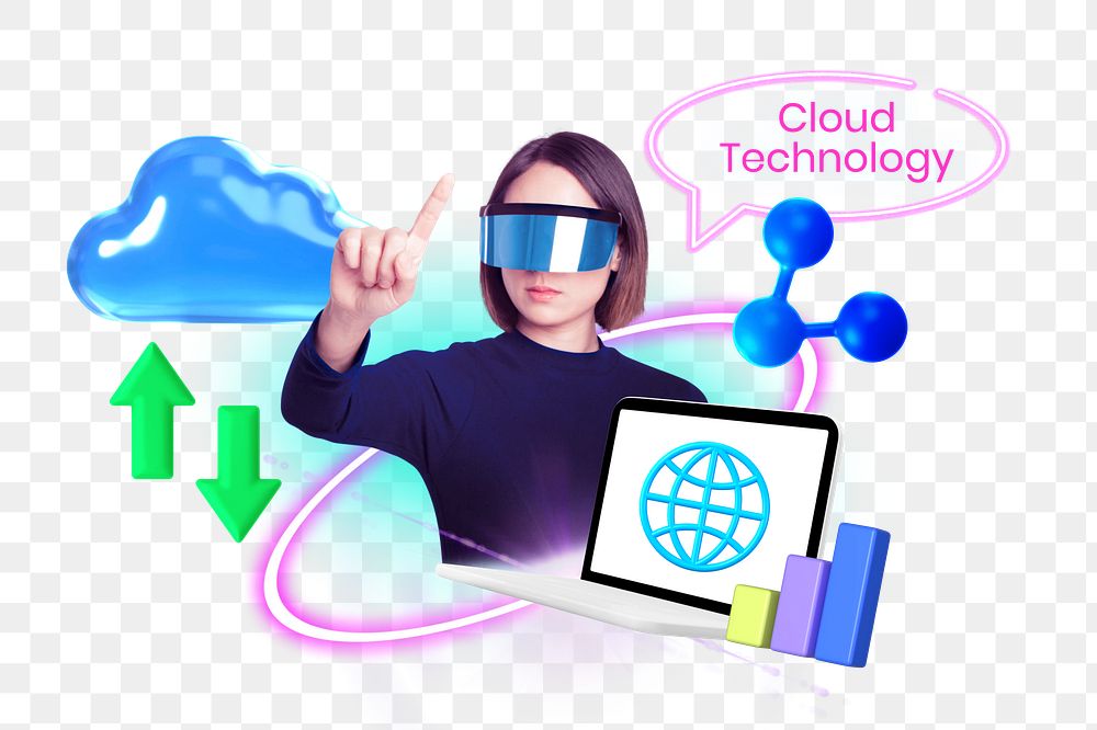 Cloud technology png collage remix, transparent background