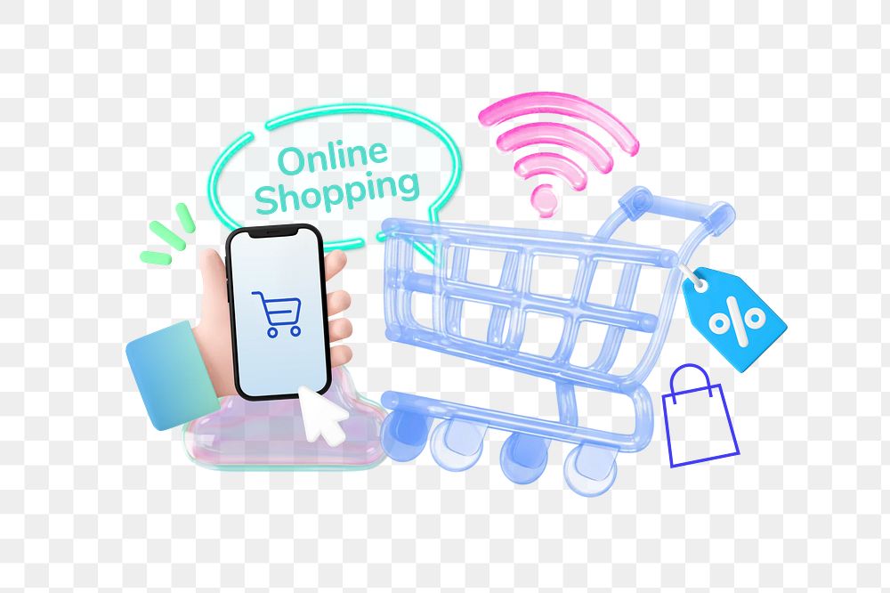 Online shopping png collage remix, transparent background