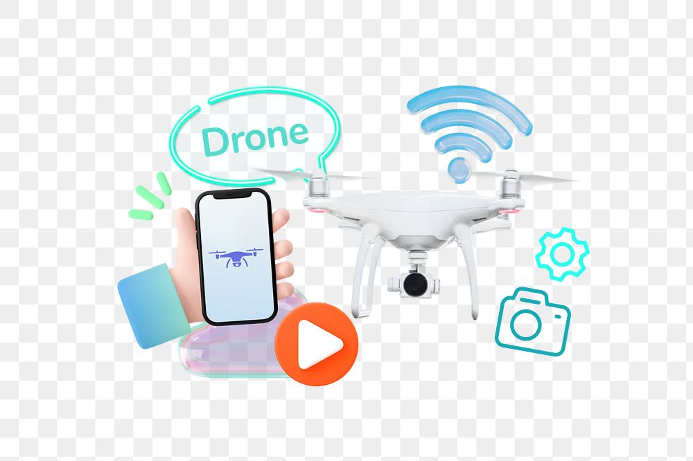 Drone technology png collage remix, transparent background