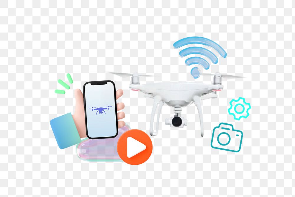 Drone technology png collage remix, transparent background