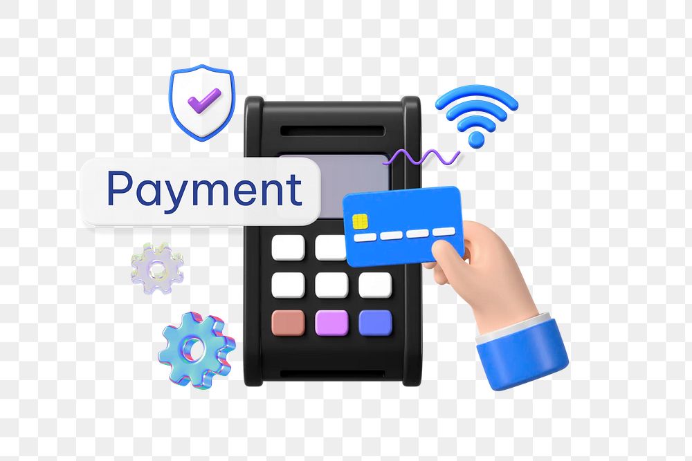 Payment png word, 3D credit card machine remix on transparent background