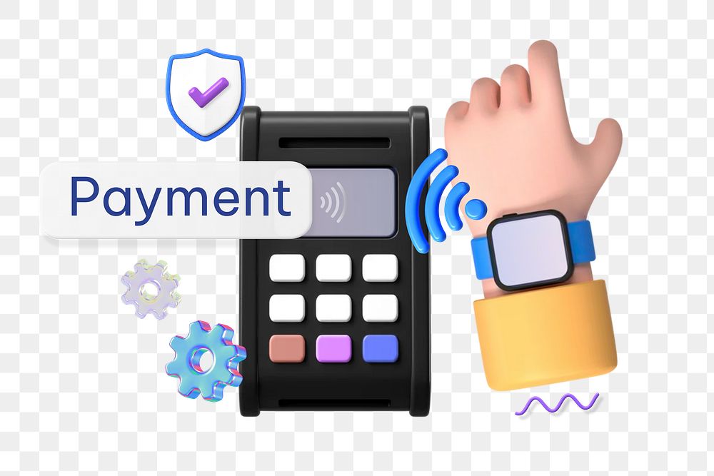 Payment png word, 3D credit card machine remix on transparent background