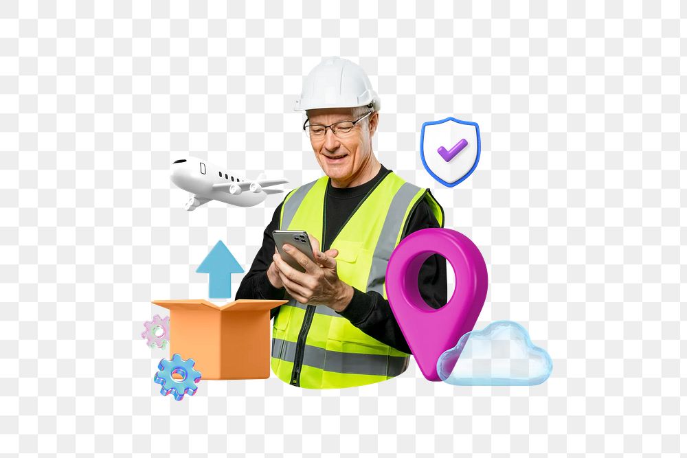 Shipping service png employee, 3D logistics remix, transparent background