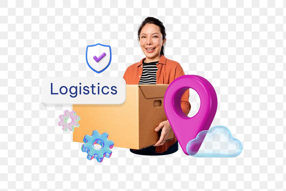Logistics png word, shipping & delivery remix on transparent background