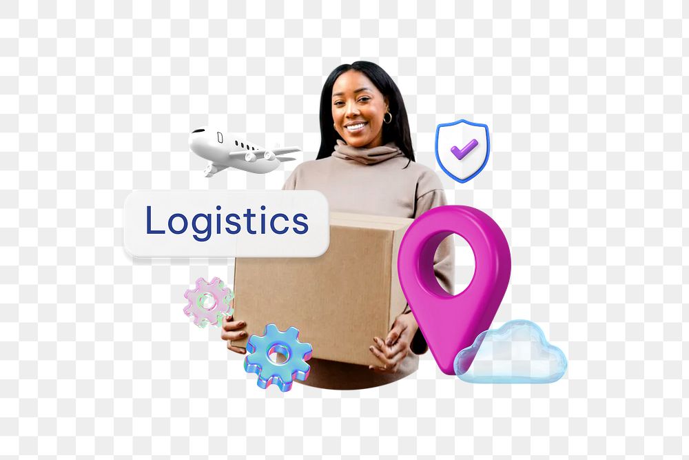 Logistics png word, shipping & delivery remix on transparent background