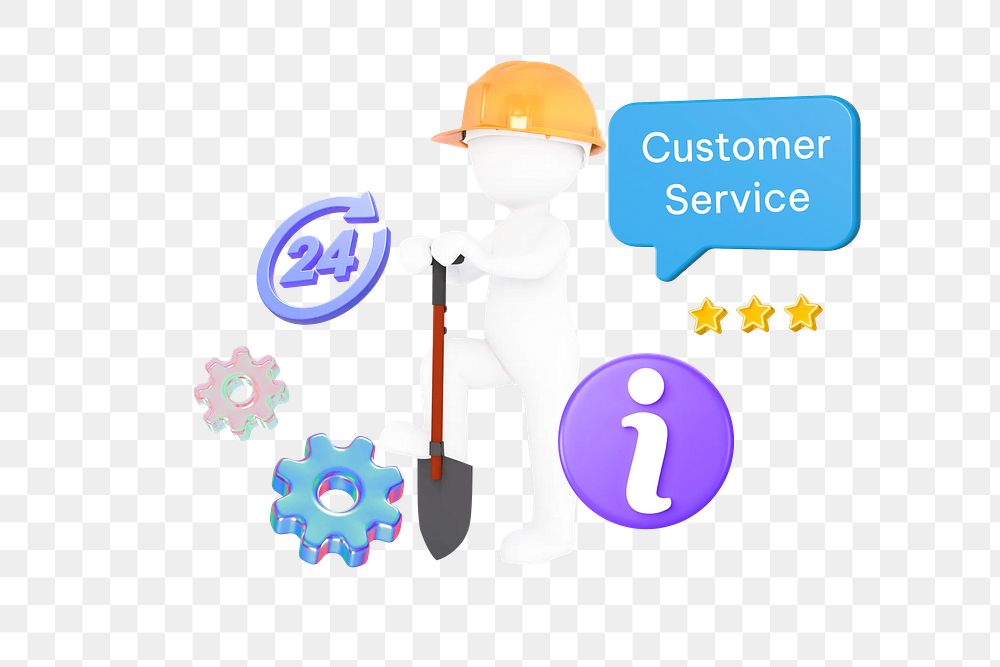 Customer service png word, 3D business remix on transparent background