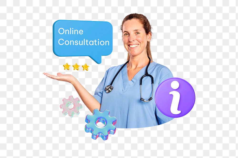 Online consultation png word, 3D healthcare remix on transparent background