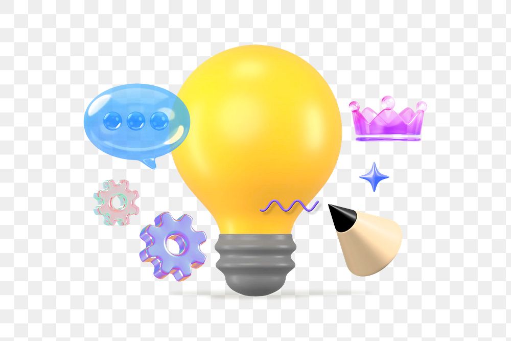 3D light bulb png, creative idea remix, transparent background