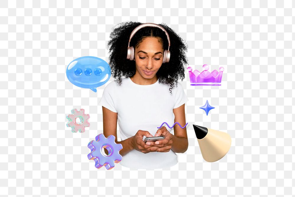 Texting woman png, social media remix, transparent background
