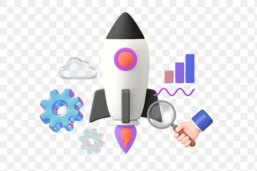 Launching rocket png, 3D business remix, transparent background