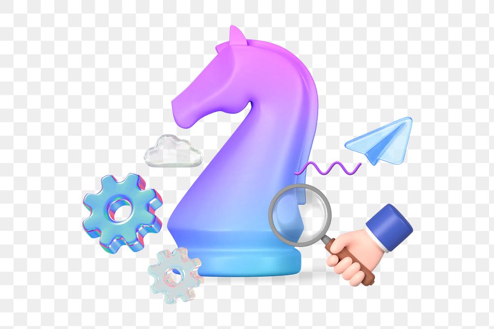 Business strategy png, knight chess piece 3D remix, transparent background
