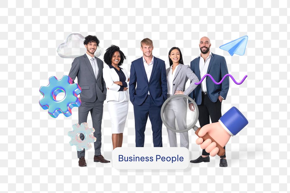 Business people png word, diverse team remix on transparent background