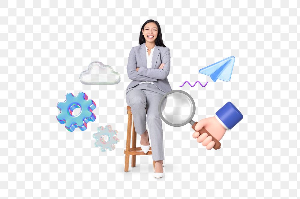 Cheerful businesswoman png, job & career remix, transparent background