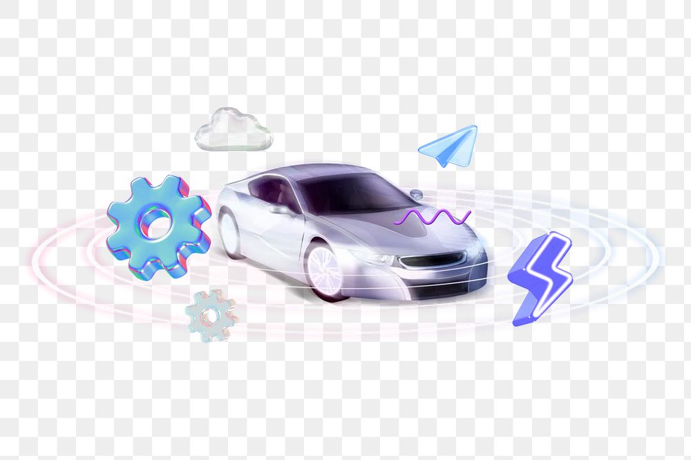 3D EV car png, sustainable vehicle remix, transparent background