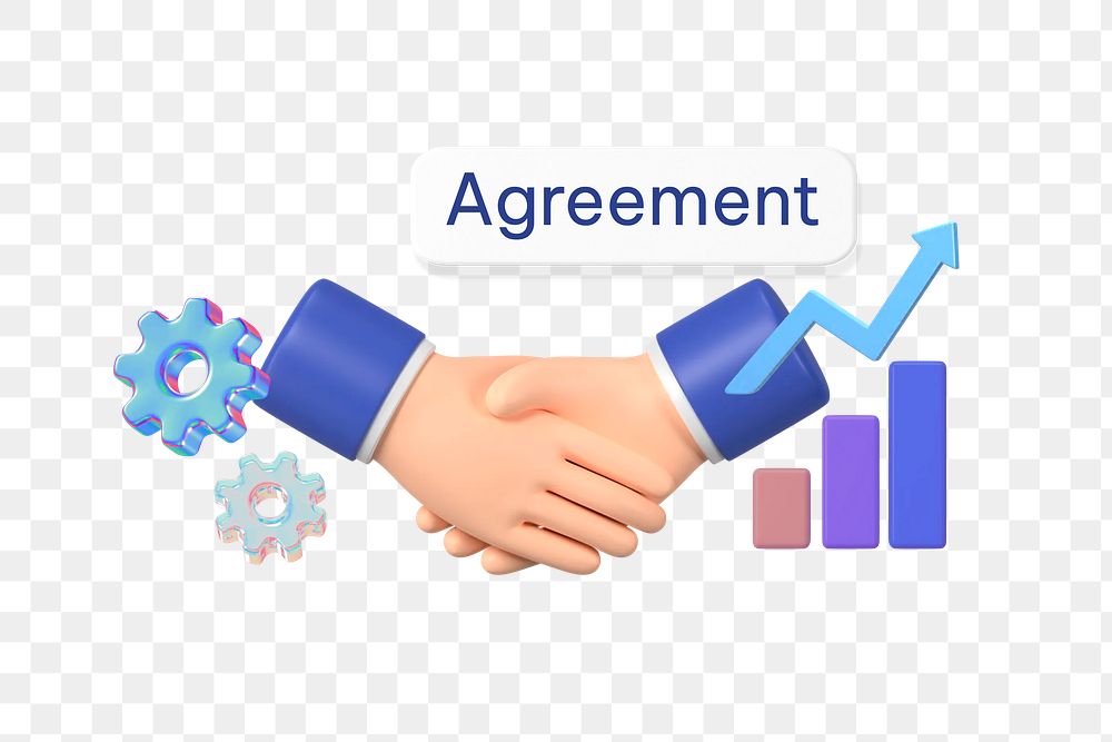Agreement png word, 3D business handshake remix on transparent background