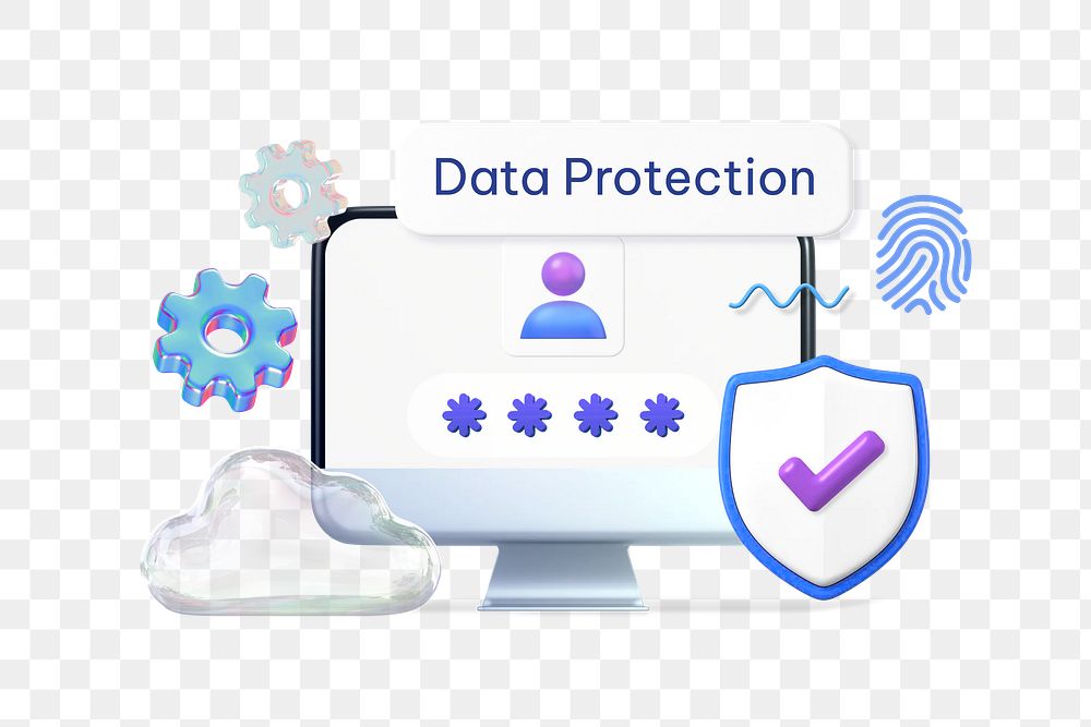 Data protection png word, 3D technology remix on transparent background