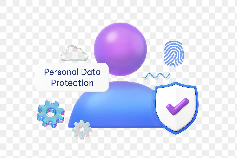 Personal data protection png word, 3D technology remix on transparent background