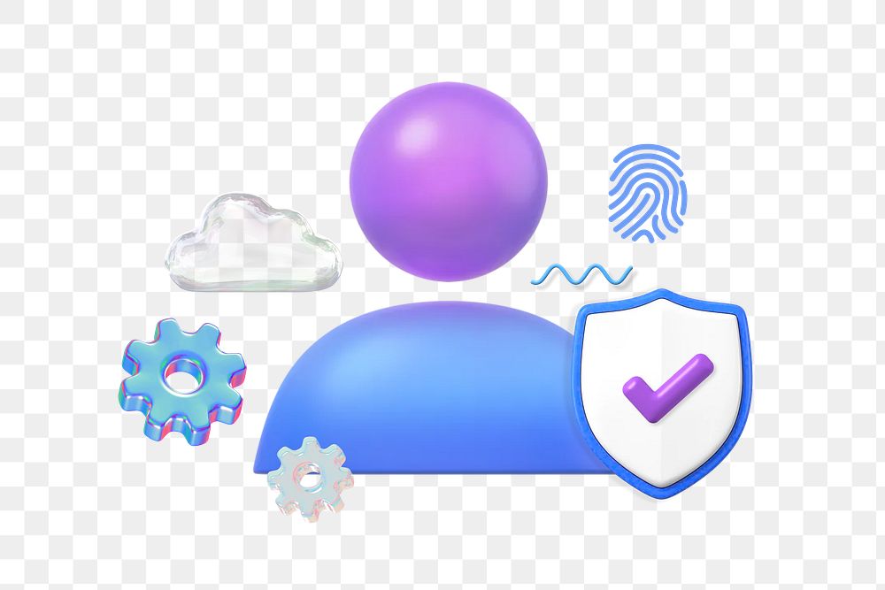 3D user icon png, personal data protection remix, transparent background