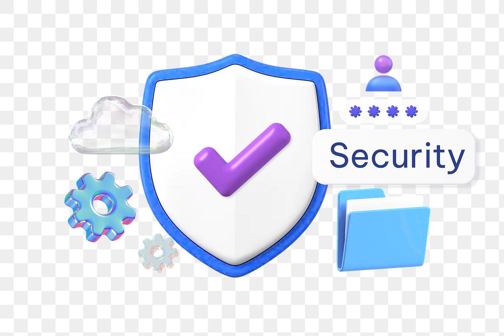 Security png word, 3D shied remix on transparent background