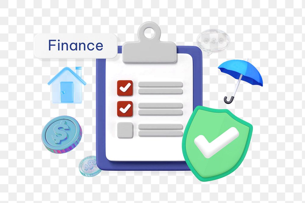 Finance png word, business insurance 3D remix on transparent background