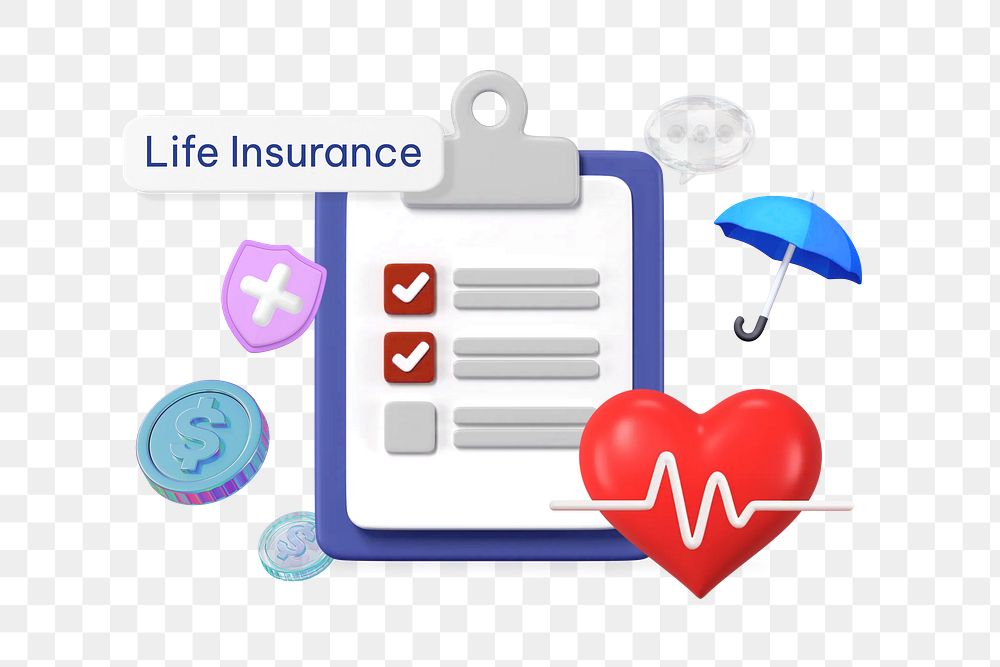 Life insurance png word, 3D checklist remix on transparent background