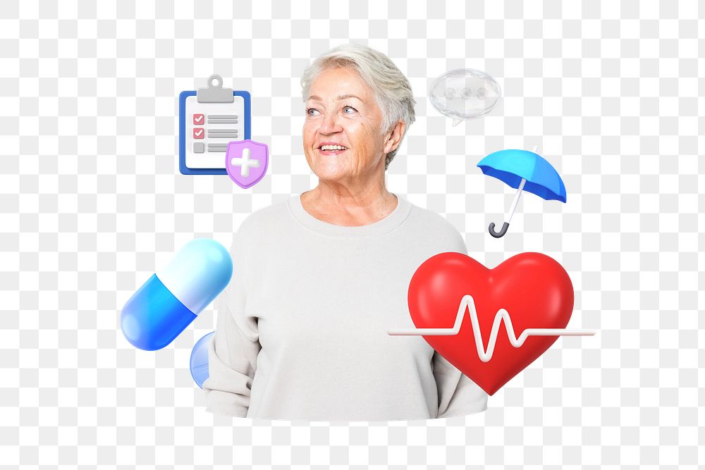 Health insurance png, smiling woman, healthcare 3D remix, transparent background