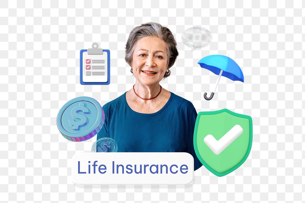 Life insurance png word, security 3D remix on transparent background