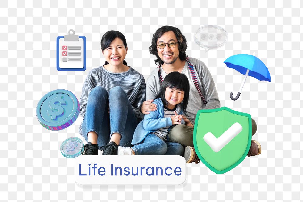 Life insurance png word, security 3D remix on transparent background