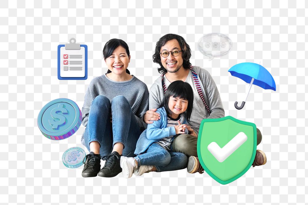 Family insurance png, security & protection 3D remix, transparent background