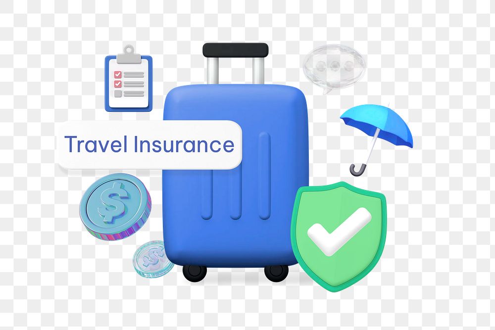 Travel insurance png word, security 3D remix on transparent background