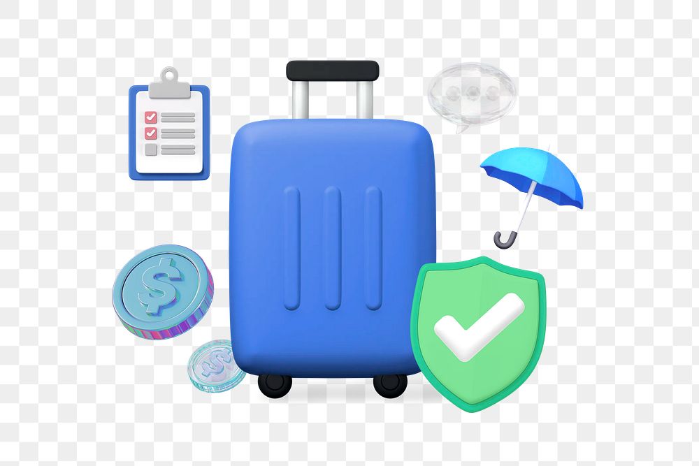 Travel insurance luggage png, security & protection 3D remix, transparent background