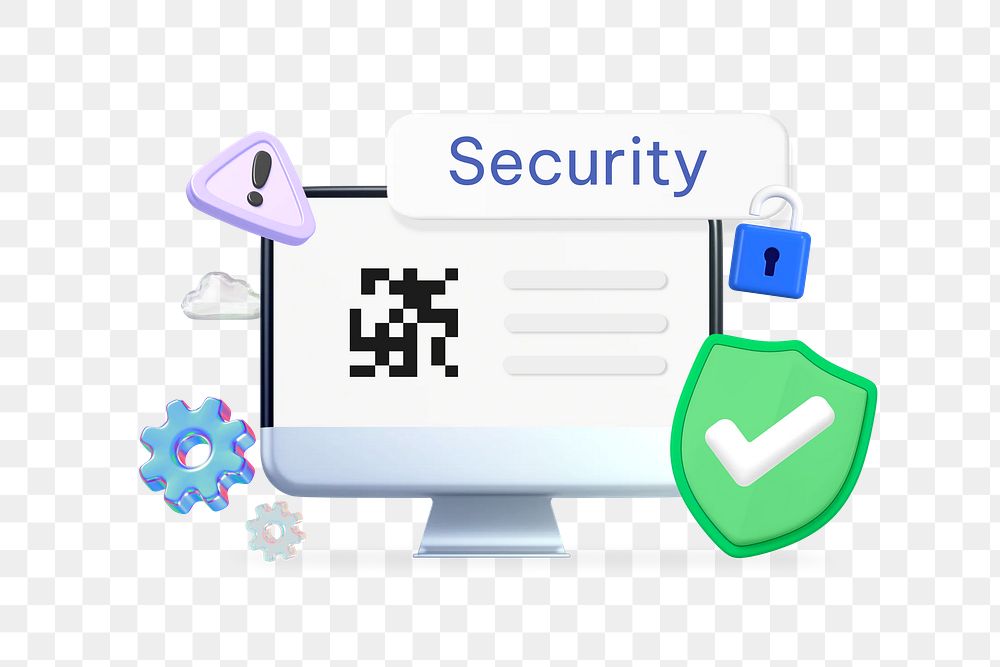 Security png word, 3D computer technology remix on transparent background