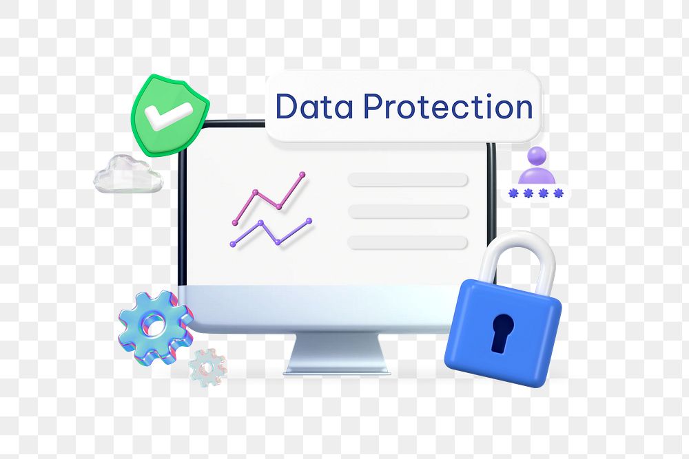 Data protection png word, 3D computer technology remix on transparent background