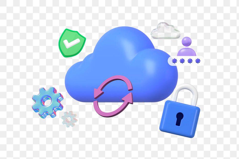 Cloud backup system png, 3D technology remix, transparent background