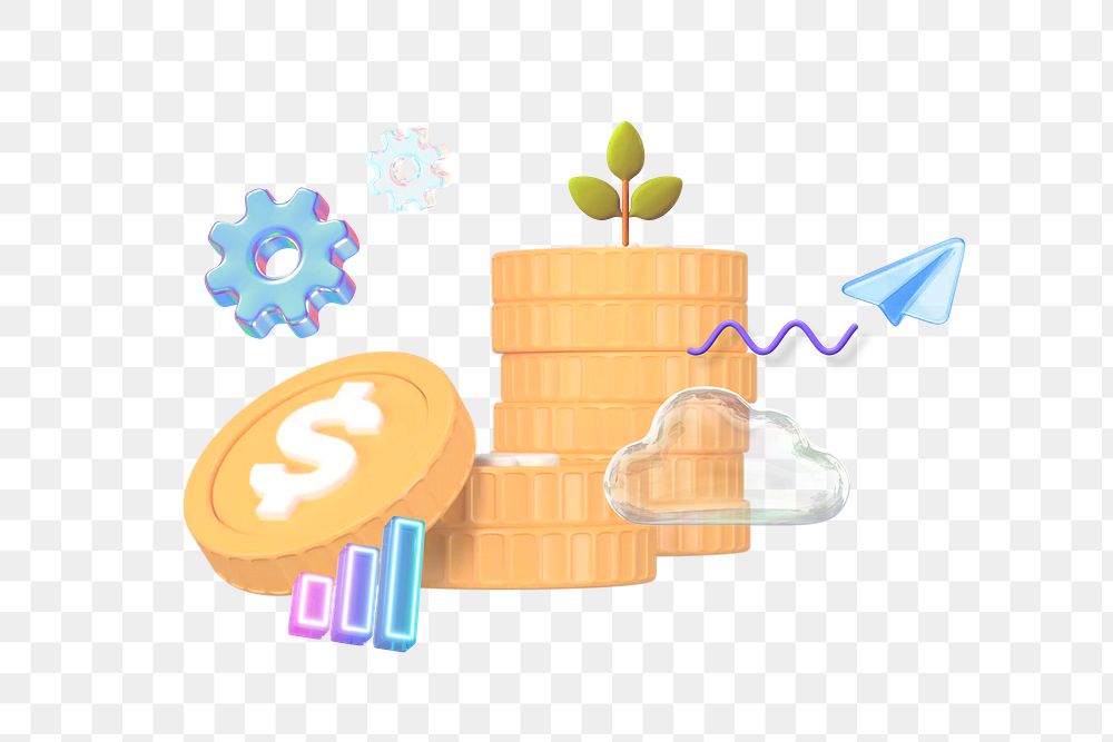 Business investment png, stacked coins 3D remix, transparent background