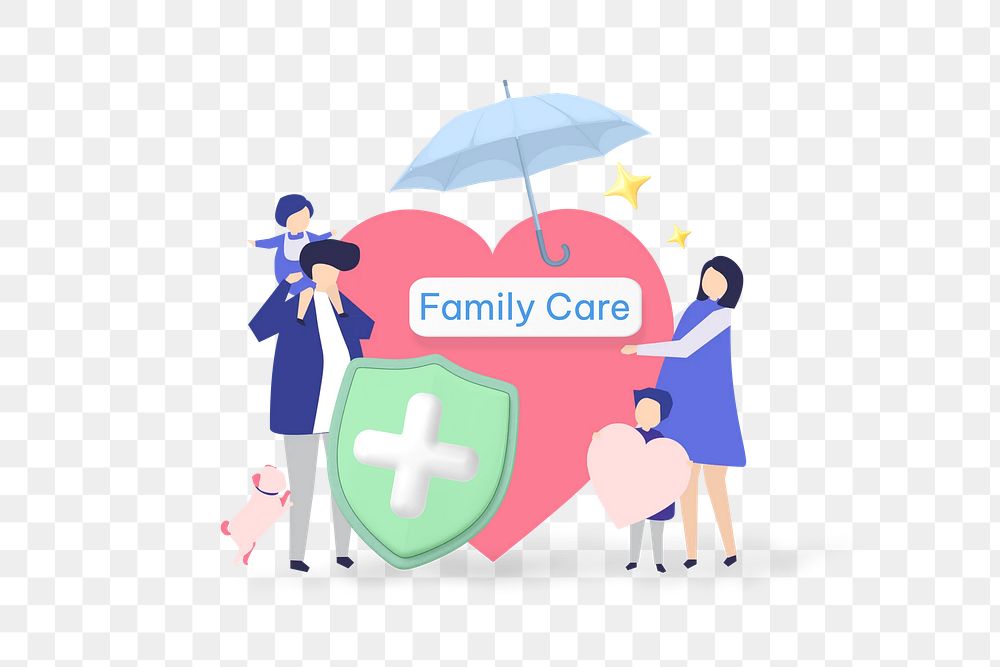 Family care png word, security & protection remix on transparent background