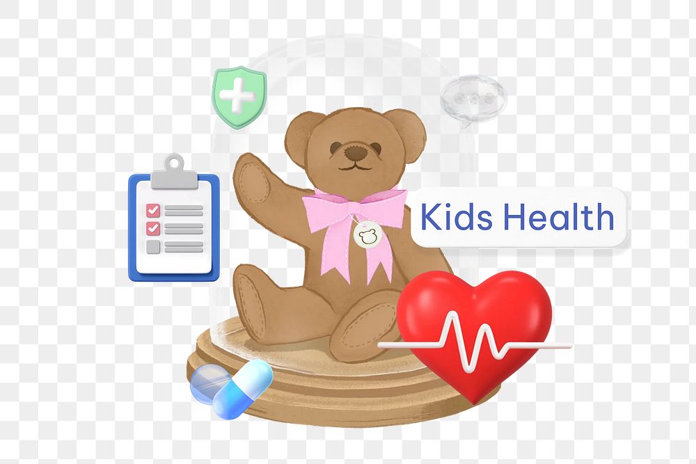 Kid's health png word, healthcare remix on transparent background