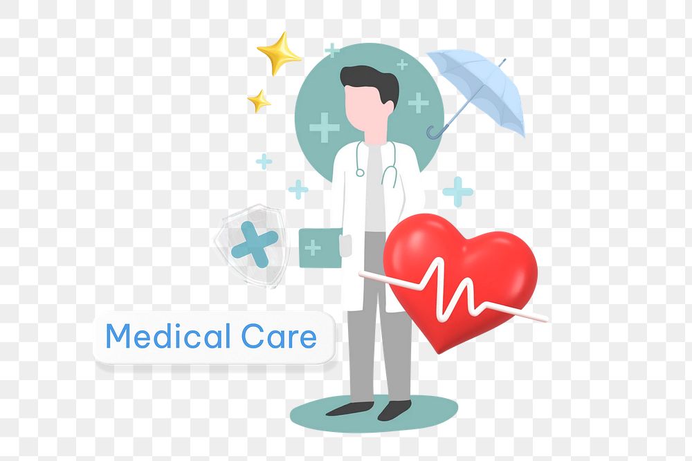 Medical care png word, healthcare remix on transparent background